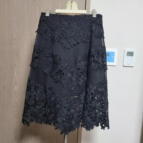 [BUNJANG] TIME Lace Flower Pattern Skirt Black / 한섬 타임 레이스 플라워 패턴 스커트 블랙