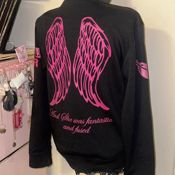 [BUNJANG] Vintage Wing Jersey Black / agete label 빈티지 날개 져지 블랙핑크 핀터레스트 오네갸루 y2k