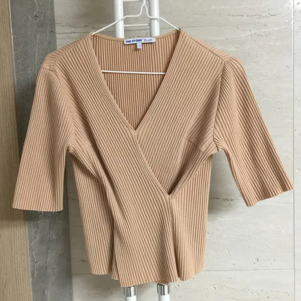 [BUNJANG] The Handsome Store Ribbed Knit Top Beige / 한섬 더스토어 골지 니트 55
