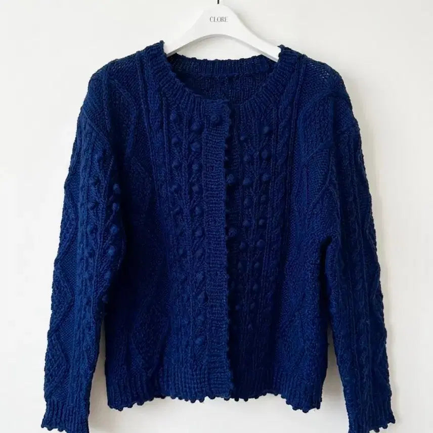 [BUNJANG] European Vintage Handmade Aran Cable Knit Cardigan / 유럽 빈티지 핸드메이드 아란 케이블 니트 가디건 로얄블루