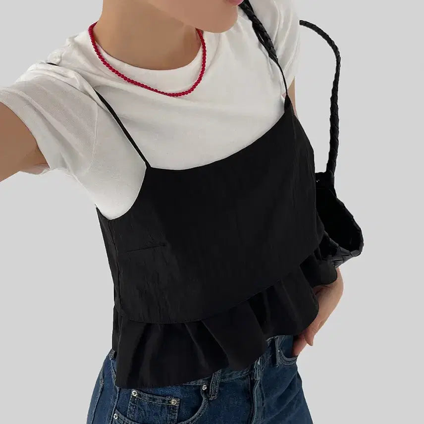 [BUNJANG] Frill Bustier Blouse - Black / (새상품) 프릴 뷔스티에 블라우스