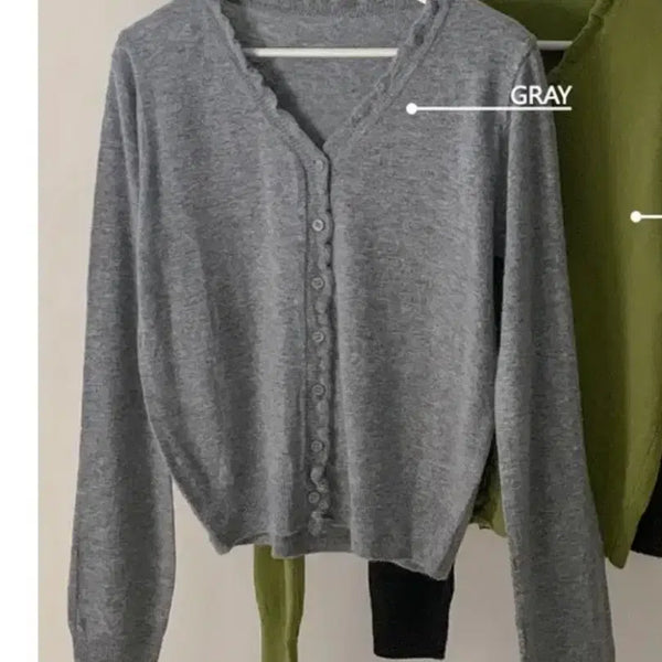 [BUNJANG] Soreta Airy Fit Frill Knit Cardigan - Gray / 소레타 여리핏 프릴 니트가디건 그레이색상