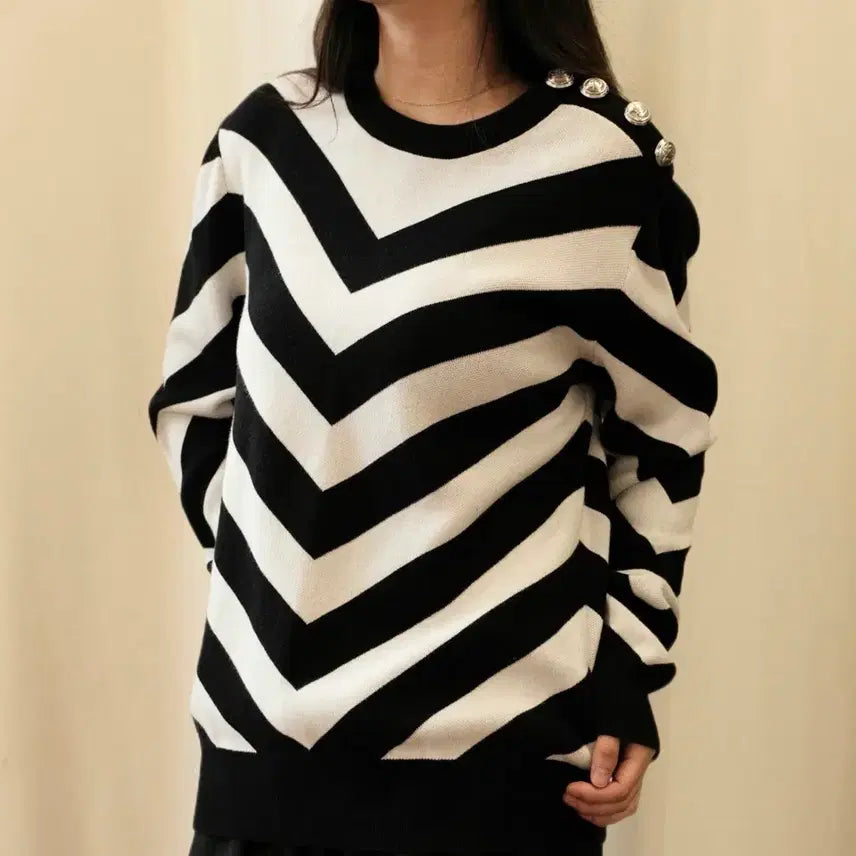 [BUNJANG] Balmain x H&M Chevron Knit Sweater / 발망XH&M 쉐브론 니트