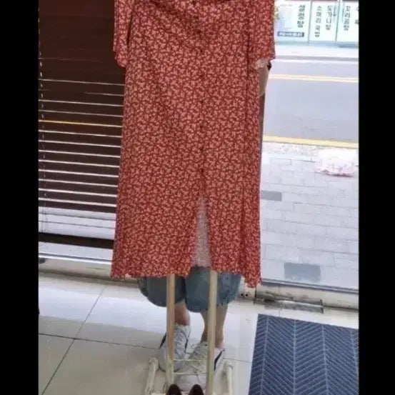 [BUNJANG] Red Floral Long Dress / 붉은색 꽃무늬 롱 원피스