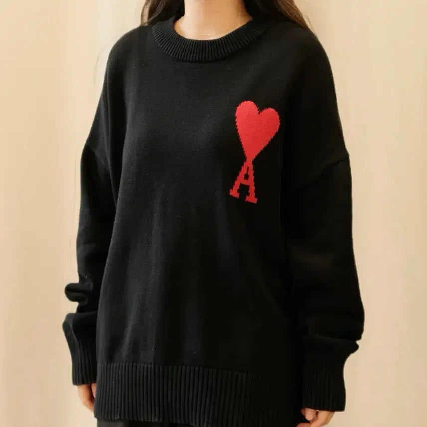 [BUNJANG] Ami Big Heart Logo Knit Black XL / Ami 아미 빅하트 로고 니트 블랙 XL