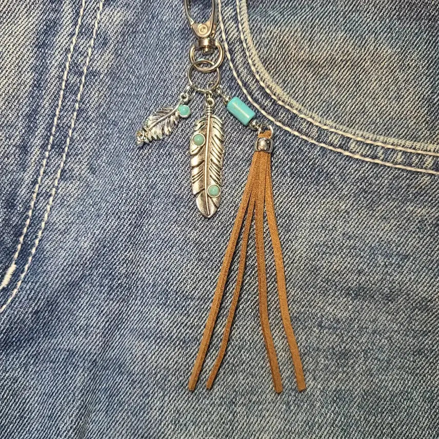 [BUNJANG] Bohemian Western Turquoise Carabiner Keychain / [새상품] 보헤미안 웨스턴 터키석 카라비너 키링 키체인 열쇠고리