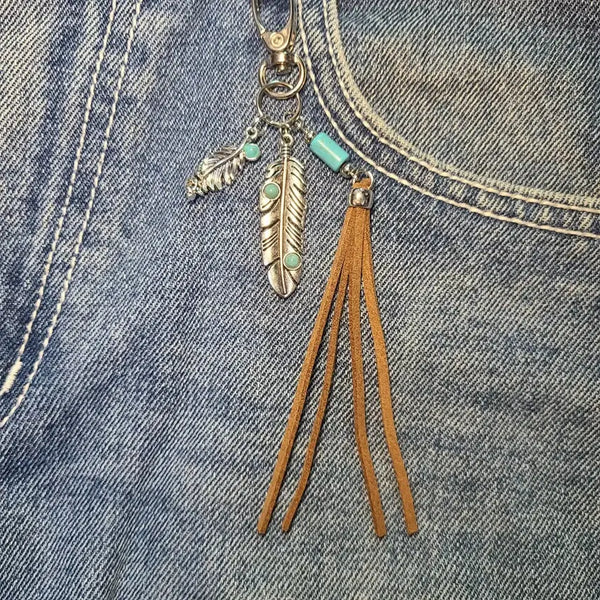 [BUNJANG] Bohemian Western Turquoise Carabiner Keychain / [새상품] 보헤미안 웨스턴 터키석 카라비너 키링 키체인 열쇠고리