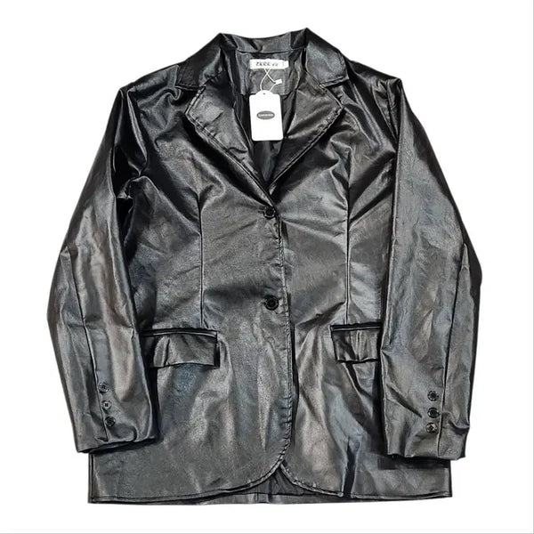 [BUNJANG] Black Faux Leather Jacket / 레자 자켓 블랙 새상품
