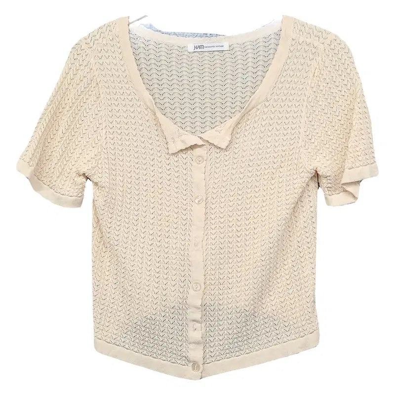 [BUNJANG] Vintage Beige See-Through Knit Cardigan S / 빈티지 베이지 시스루 니트 가디건 S