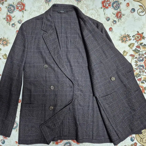 [BUNJANG] Hermès Double Jacket Dark Brown Glen Check Wool Blend Size 48 / 에르메스 더블 자켓/48