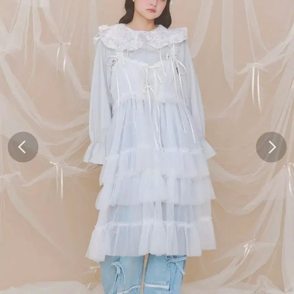[BUNJANG] Merry Jenny Tulip Apron Dress White / merry jenny 튤앞치마 원피스 화이트