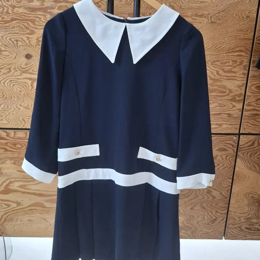 [BUNJANG] Lucky Chouette Navy Collar Dress Size 36 / 럭키슈에뜨 네이비 카라 원피스 36