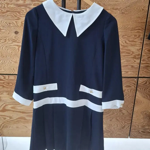 [BUNJANG] Lucky Chouette Navy Collar Dress Size 36 / 럭키슈에뜨 네이비 카라 원피스 36