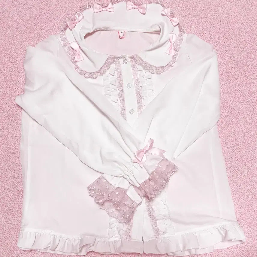 [BUNJANG] Lolita Pink Ribbon JSK Headdress Dress Set / 로리타 블라우스 핑크 리본 점스카 헤도레 원피스 양복 양산형지뢰계양지뢰리즈리사