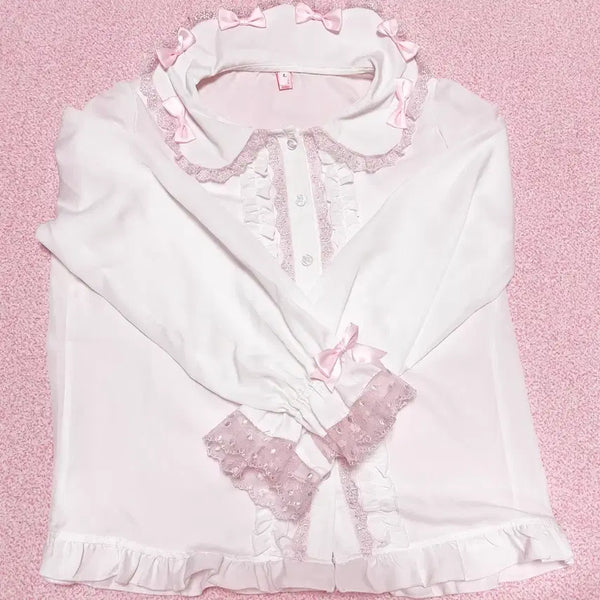 [BUNJANG] Lolita Pink Ribbon JSK Headdress Dress Set / 로리타 블라우스 핑크 리본 점스카 헤도레 원피스 양복 양산형지뢰계양지뢰리즈리사