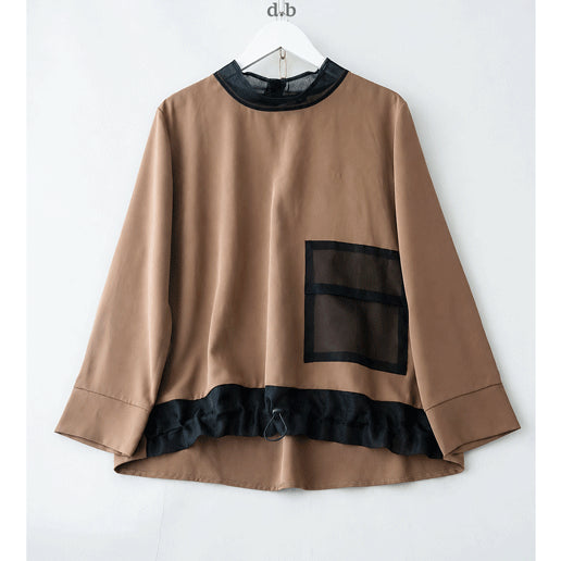 [BUNJANG] Sheer Contrast Beige Top / 시스루배색 베이지br