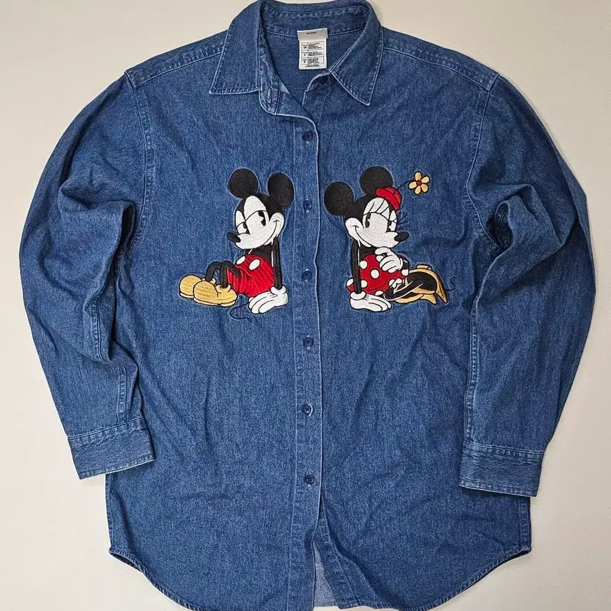 [BUNJANG] Disney OG Mickey Mouse Embroidered Patch Original Denim Shirt / disney OG 디즈니 OG 미키마우스 자수 패치 오리지널 데님셔츠