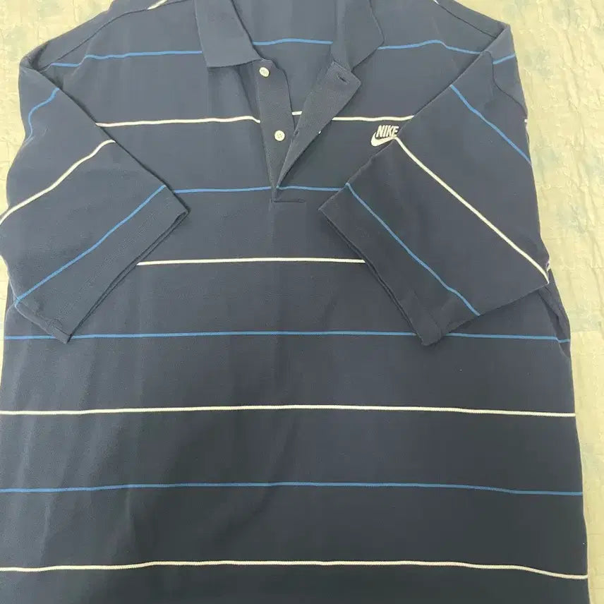 [BUNJANG] Nike Club Stripe Short Sleeve Polo Shirt Navy / 나이키 클럽 스트라이프 빈팔 카라 네이비