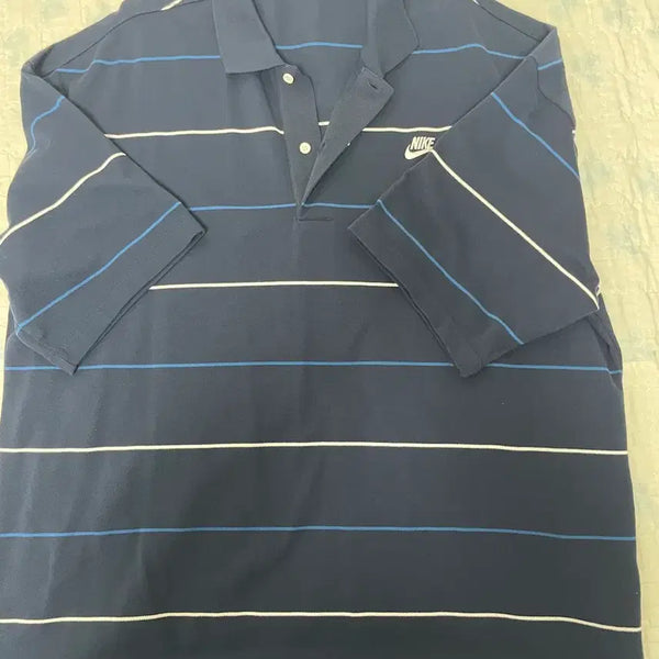 [BUNJANG] Nike Club Stripe Short Sleeve Polo Shirt Navy / 나이키 클럽 스트라이프 빈팔 카라 네이비