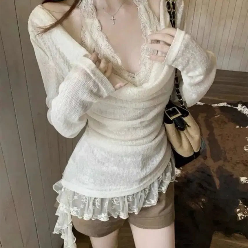 [BUNJANG] Sleeveless Two-Piece Set with Lace Trimming / 레이스 트리밍 슬리브리스 투피스