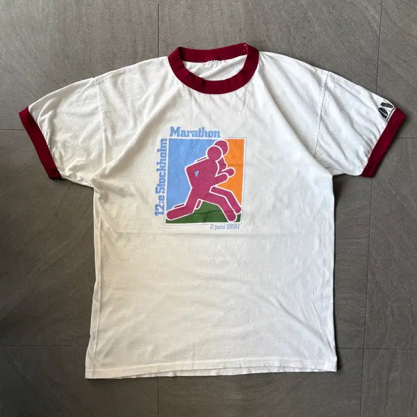 [BUNJANG] 1990s Marathon Ringer T-Shirt / 90년대 생산 빈티지 마라톤 링거 반팔 티셔츠
