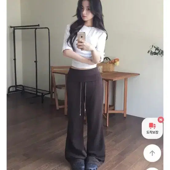 [BUNJANG] Slim Fit Wide Leg Pants Brown / 에이블리교신 슬림핏 와이드 레그 팬츠 브라운