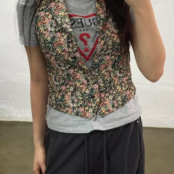 [BUNJANG] Beams Boy Floral Pattern Vest XS / 빔즈보이 플라워 패턴 여성 조끼 xs
