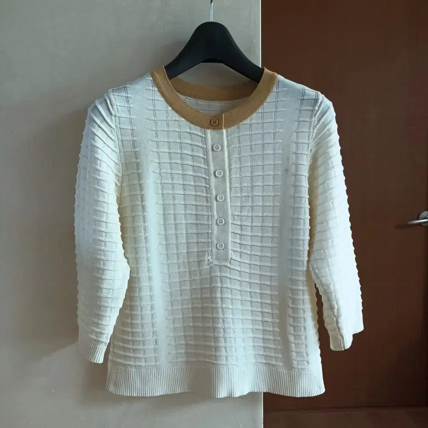 [BUNJANG] Women's 7-Sleeve Knit Round Neck Ivory / 여성 7부소매 니트 라운드넥 아이보리 44~55