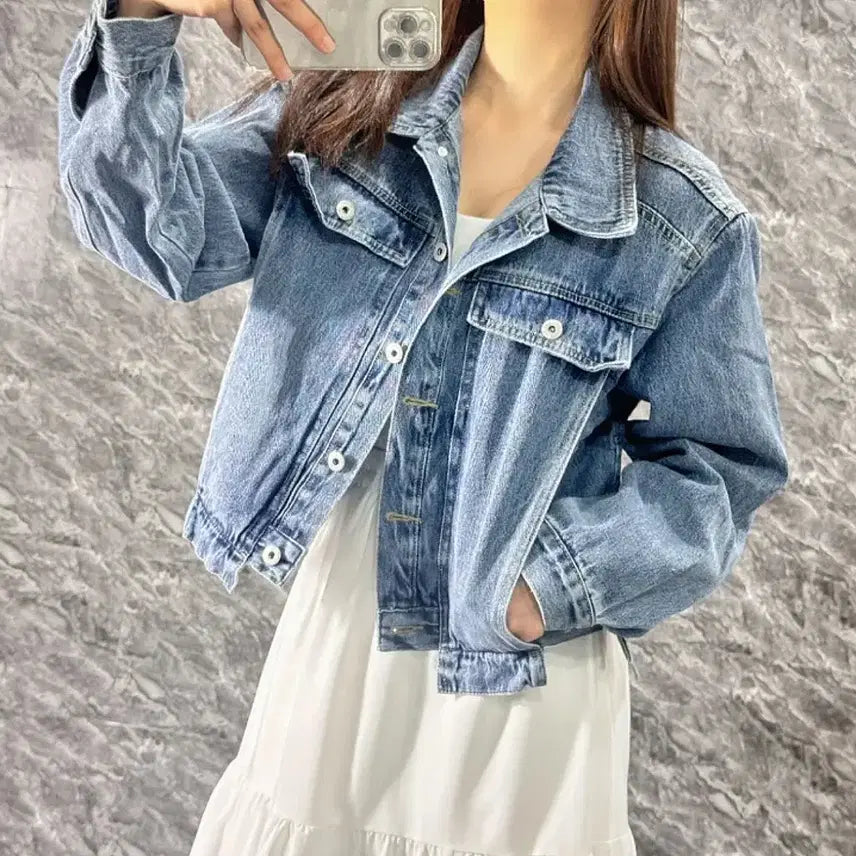 [BUNJANG] Women's Standard Fit Denim Jacket - Medium Blue Wash / [새상품/원가이하] 라이트 스텐다드핏 여성 중청 자켓