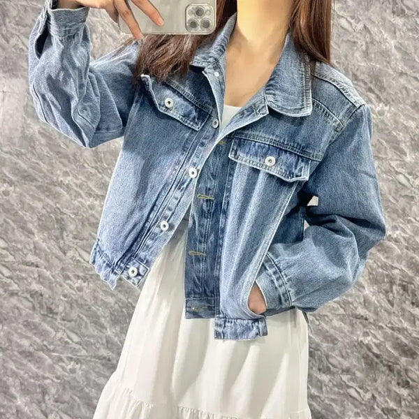 [BUNJANG] Women's Standard Fit Denim Jacket - Medium Blue Wash / [새상품/원가이하] 라이트 스텐다드핏 여성 중청 자켓