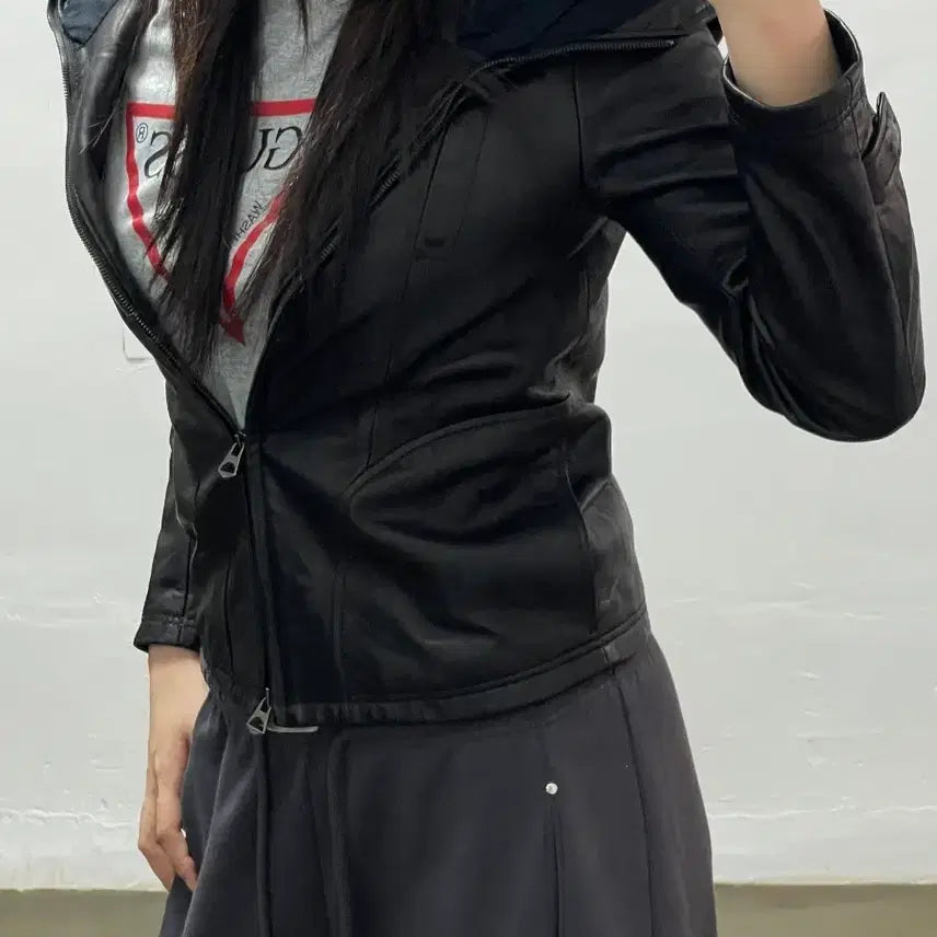 [BUNJANG] Marcello Palloni Leather Hooded Jacket Black / 마르첼로판팔로니 후드 레더 자켓 블랙
