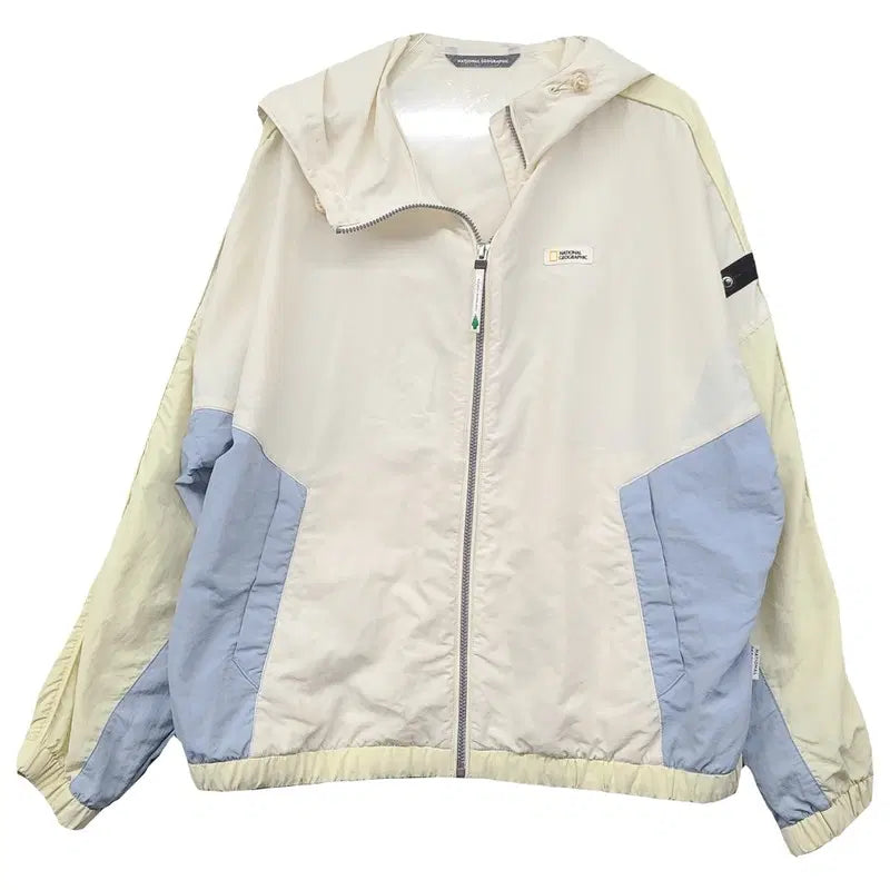 [BUNJANG] National Geographic Cream Logo Windbreaker Zip-Up Jacket XS / 내셔널지오그래픽 크림 로고 바람막이 집업자켓 XS