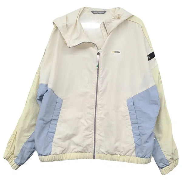 [BUNJANG] National Geographic Cream Logo Windbreaker Zip-Up Jacket XS / 내셔널지오그래픽 크림 로고 바람막이 집업자켓 XS