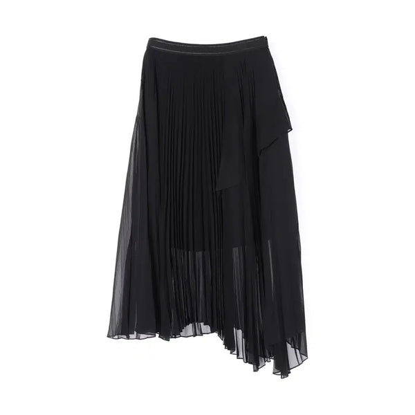[BUNJANG] OBJE 21SS Unbalance Ruffle Pleats Long Skirt Black / 오브제 21SS 언밸런스 러플 플리츠 롱 스커트 블랙