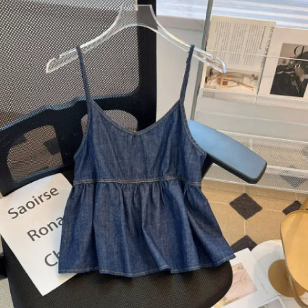 [BUNJANG] Raw Denim Bustier Layered Camisole / [새상품/8,000원] 생지데님 뷔스티에 레이어드 나시