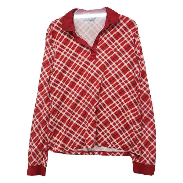 [BUNJANG] Daks Check Red Long Sleeve Polo Shirt 95 / 닥스 체크 레드 긴팔 카라티 95