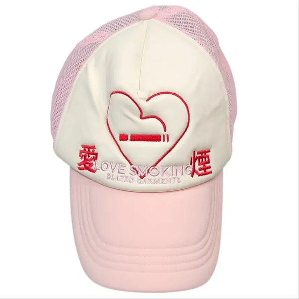 [BUNJANG] Blazed Garments Heart Cigar Logo Trucker Cap Pink / BLAZED GARMENTS 하트 시가 로고 트럭커캡 핑크