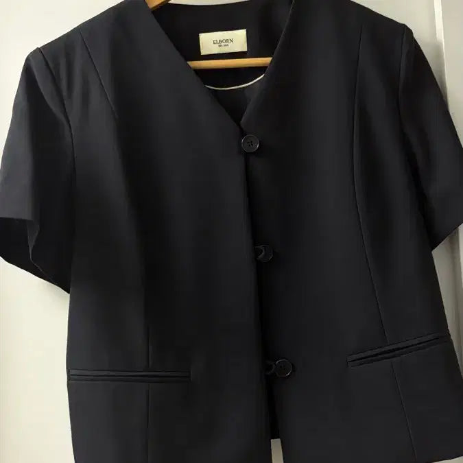 [BUNJANG] Elborn Wool 100% Navy Short Sleeve Jacket Size 36 / 엘보른 elborn 울100 네이비 반팔 자켓 36 size