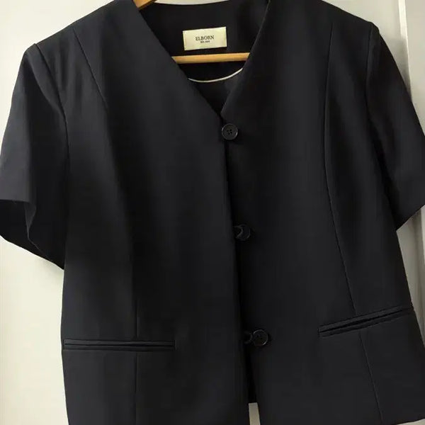 [BUNJANG] Elborn Wool 100% Navy Short Sleeve Jacket Size 36 / 엘보른 elborn 울100 네이비 반팔 자켓 36 size