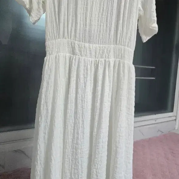 [BUNJANG] 8 Seconds White Textured Flare Long Dress Size 55 / 에잇세컨즈)텍스쳐 플레어 화이트 롱원피스 55