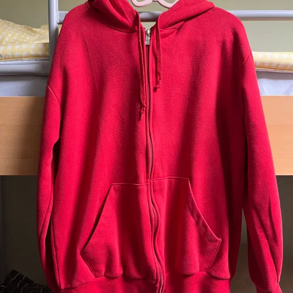 [BUNJANG] Red Hooded Zip-Up Jacket / 후드 집업 빨강