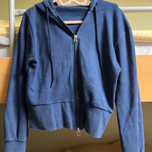 [BUNJANG] Navy Cropped Zip-Up Hoodie / 남색 후드집업