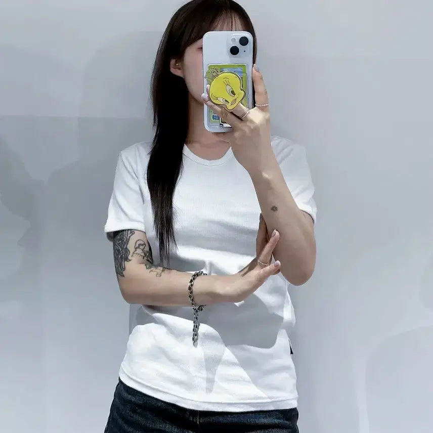 [BUNJANG] Avirex White Fitted Short Sleeve T-Shirt / 아비렉스 화이트 딱붙 반팔
