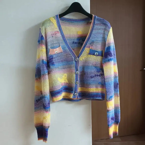 [BUNJANG] Colorful Pattern Knit Cardigan (Size 55-66) / 컬러풀 패턴 니트 가디건 55~날씬66