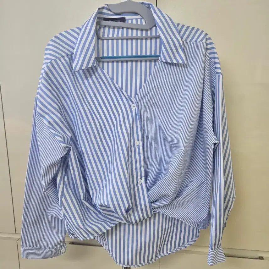 [BUNJANG] Blue Striped Tie-Waist Shirt / 블루 스트라이프 셔츠 묶음