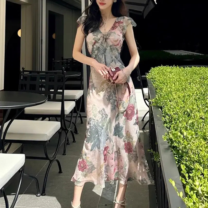 [BUNJANG] Ange L Floral Chiffon Dress / 수입의류 수입원피스 엉넬 플로럴 쉬폰 원피스