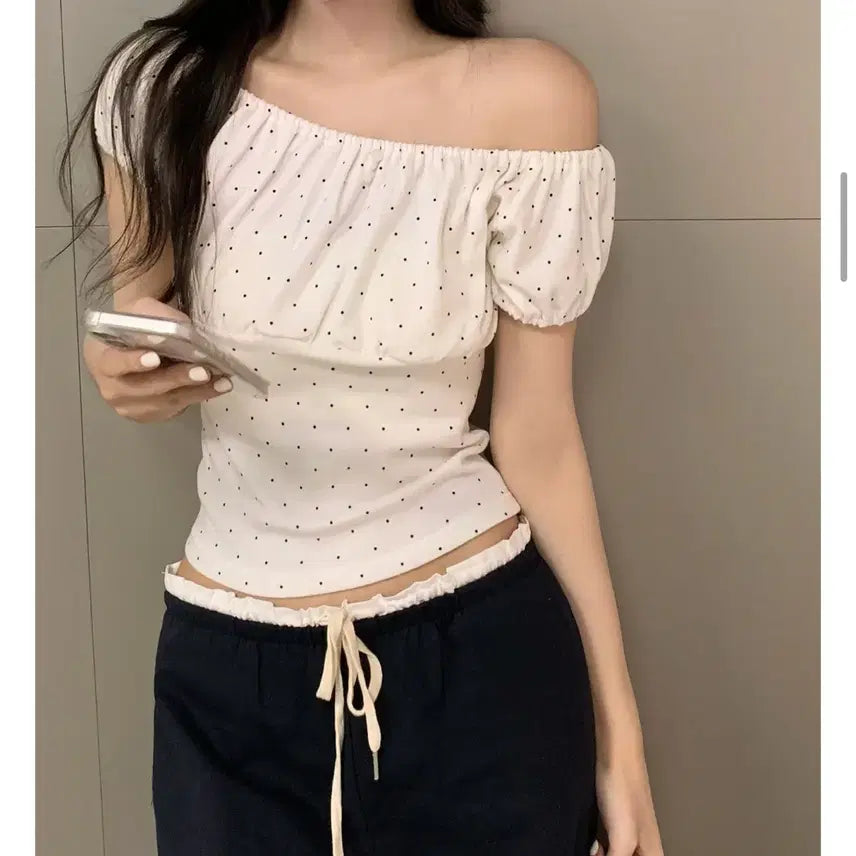 [BUNJANG] JENNIE OU Puff Dot T-Shirt / 1회착용)제니오 퍼프 도트티