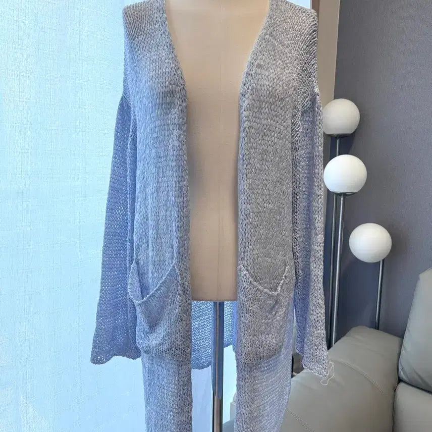[BUNJANG] Knit Long Cardigan Light Blue / 니트 롱 가디건 라이트 블루