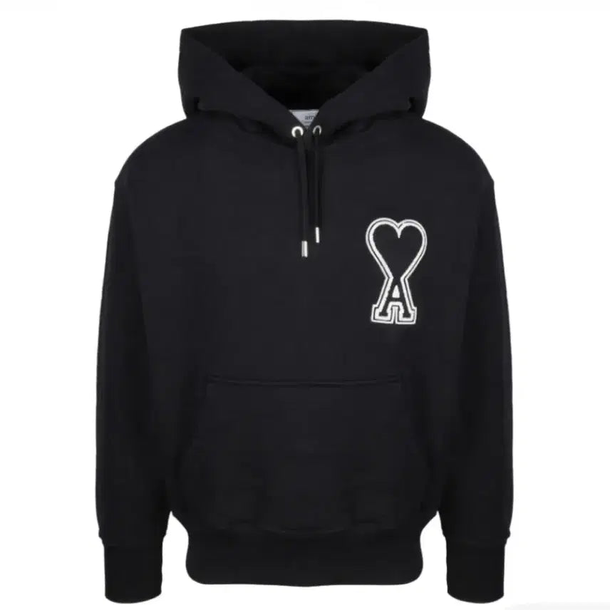 [BUNJANG] AMI Paris Black Big Heart Logo Hoodie / 아미 블랙 빅 하트 로고 후드 블랙 화이트