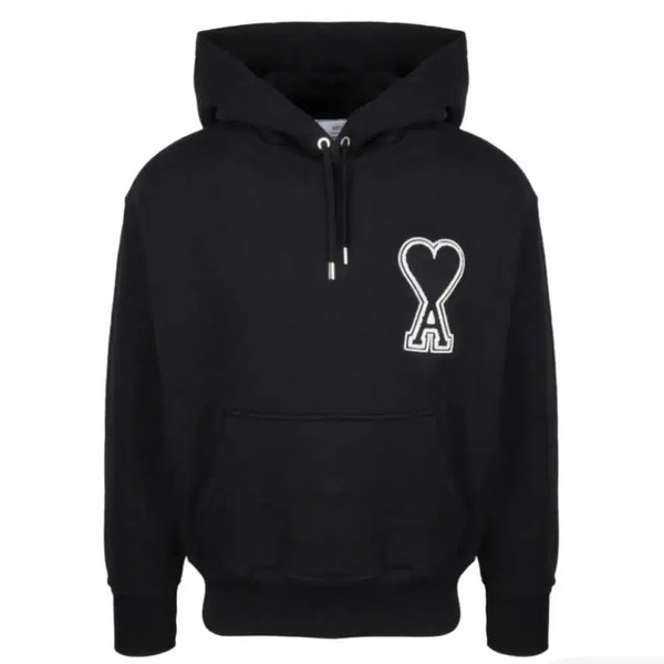 [BUNJANG] AMI Paris Black Big Heart Logo Hoodie / 아미 블랙 빅 하트 로고 후드 블랙 화이트